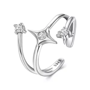 (image pour) Bague ouverte étoile Pandora en argent 925 zircone et finition oxydée - BSR675-E