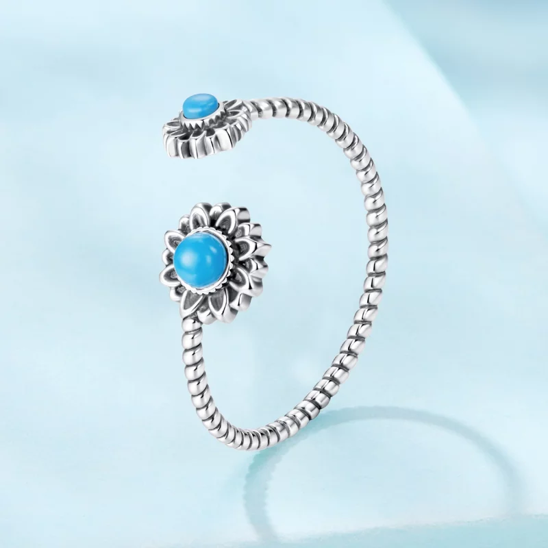 (image pour) Bague Ouverte Tournesol Turquoise en Argent 925 Pandora Style - SCR1137-E - Afficher 2