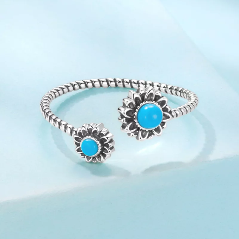(image pour) Bague Ouverte Tournesol Turquoise en Argent 925 Pandora Style - SCR1137-E - Afficher 3