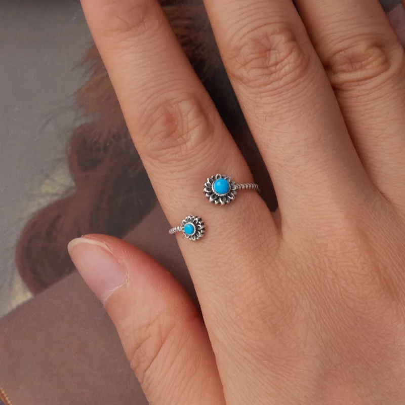 (image pour) Bague Ouverte Tournesol Turquoise en Argent 925 Pandora Style - SCR1137-E - Afficher 5