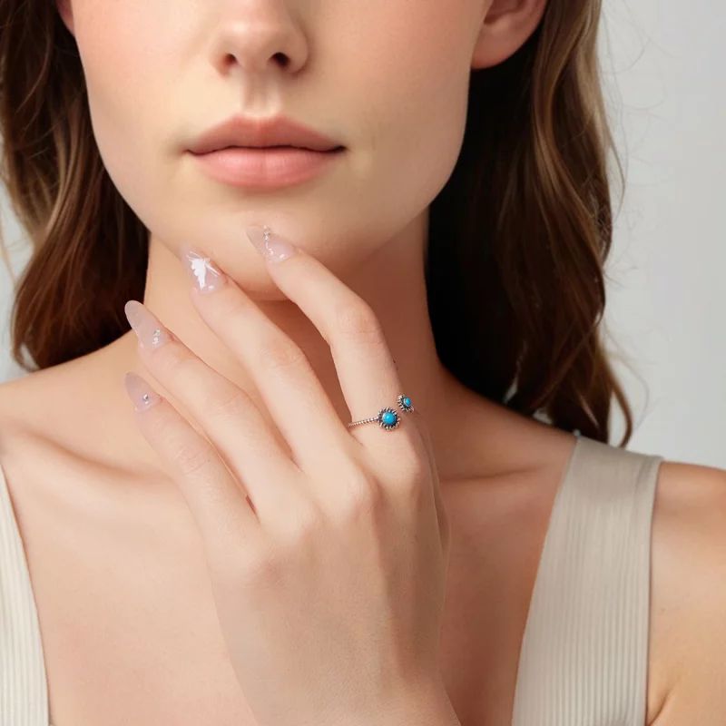 (image pour) Bague Ouverte Tournesol Turquoise en Argent 925 Pandora Style - SCR1137-E - Afficher 7