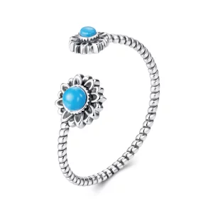 (image pour) Bague Ouverte Tournesol Turquoise en Argent 925 Pandora Style - SCR1137-E