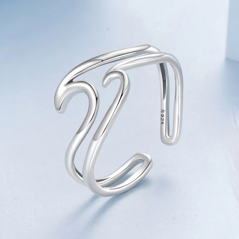 (image pour) Bague Double Couche Vague en Argent 925 Pandora Style pour Femmes - Bijoux Éléga - Afficher 2