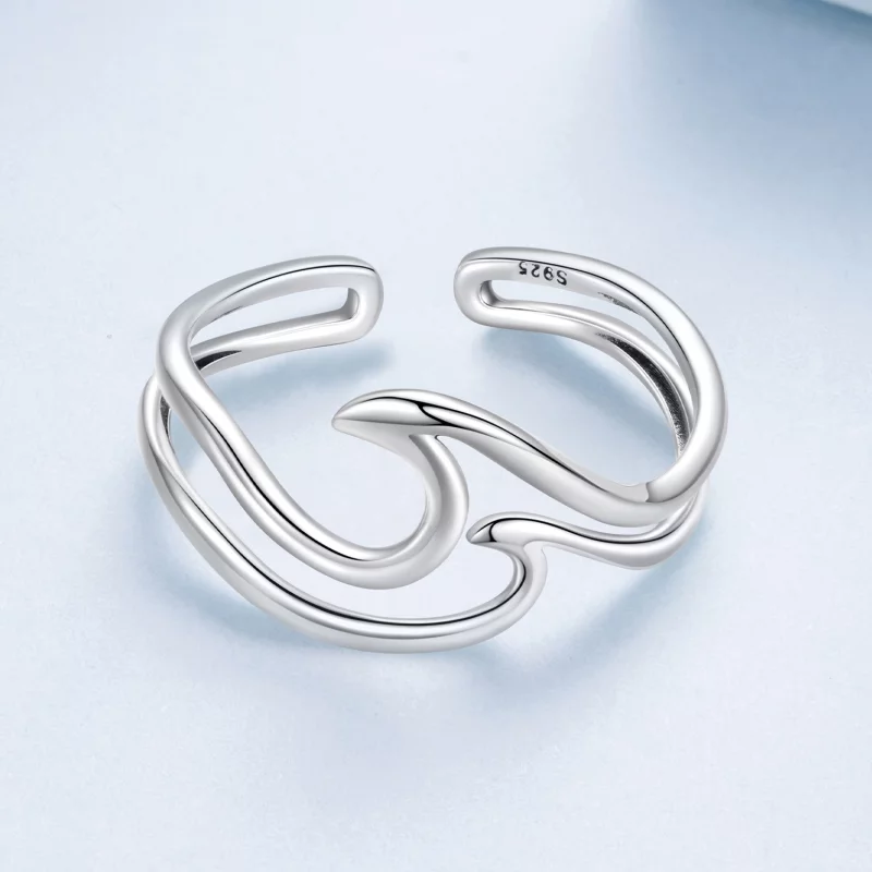 (image pour) Bague Double Couche Vague en Argent 925 Pandora Style pour Femmes - Bijoux Éléga - Afficher 3