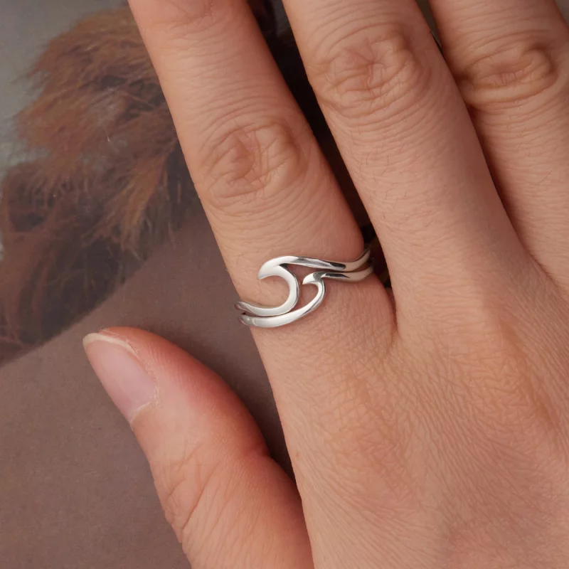 (image pour) Bague Double Couche Vague en Argent 925 Pandora Style pour Femmes - Bijoux Éléga - Afficher 4