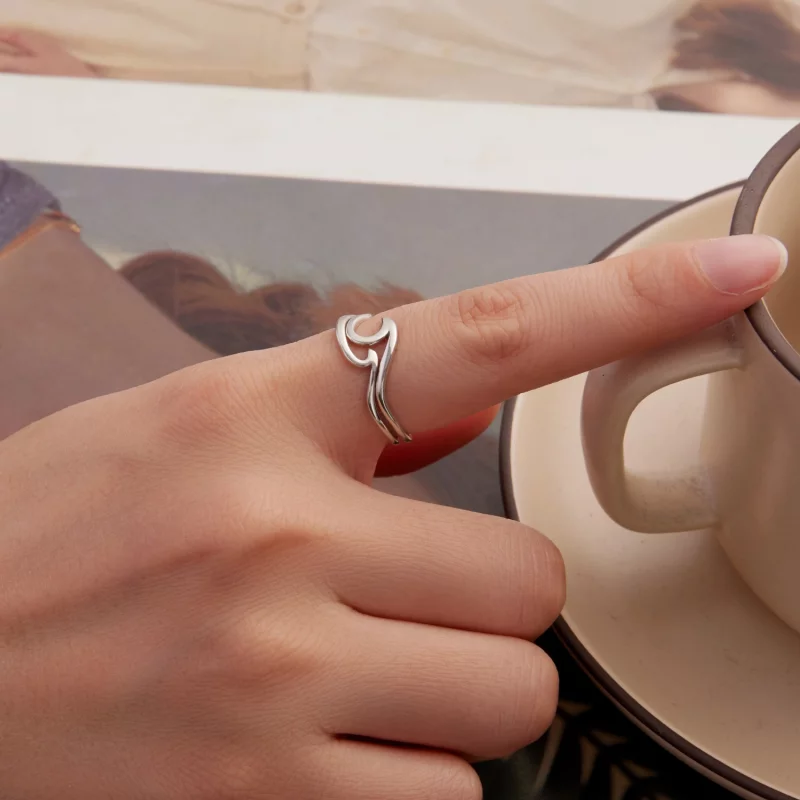 (image pour) Bague Double Couche Vague en Argent 925 Pandora Style pour Femmes - Bijoux Éléga - Afficher 5