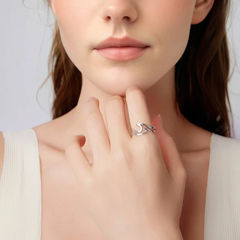 (image pour) Bague Double Couche Vague en Argent 925 Pandora Style pour Femmes - Bijoux Éléga - Afficher 6