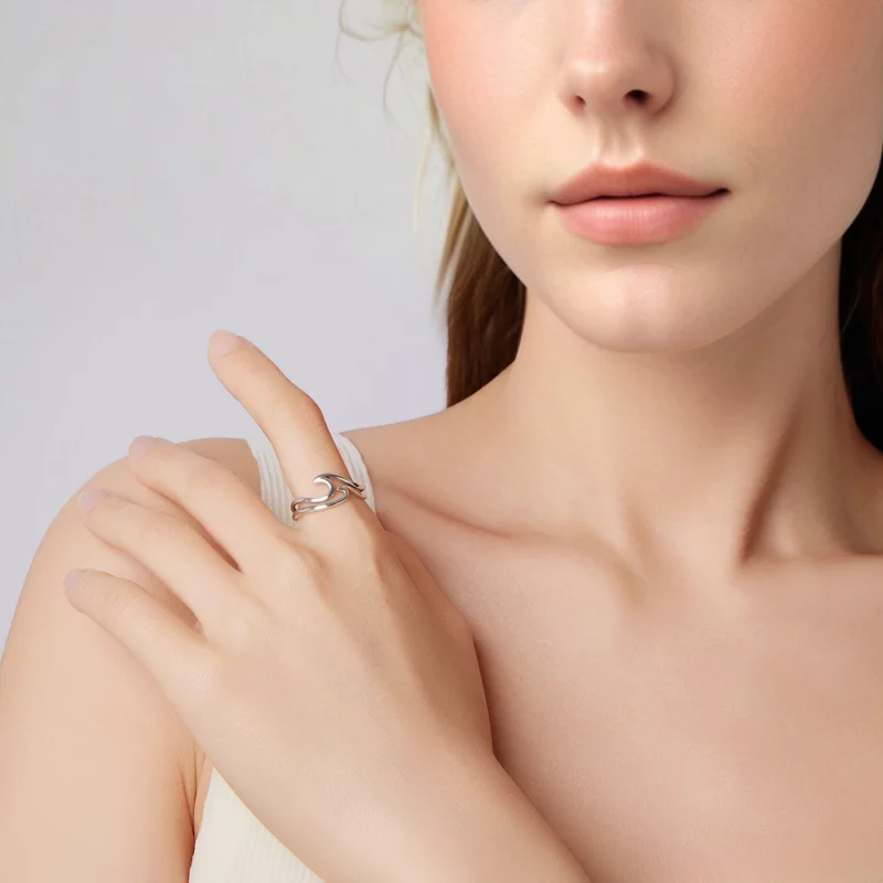 (image pour) Bague Double Couche Vague en Argent 925 Pandora Style pour Femmes - Bijoux Éléga - Afficher 7
