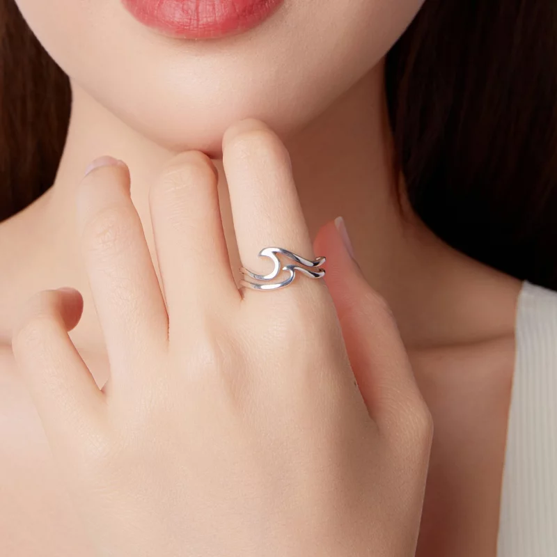 (image pour) Bague Double Couche Vague en Argent 925 Pandora Style pour Femmes - Bijoux Éléga - Afficher 9