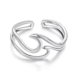 (image pour) Bague Double Couche Vague en Argent 925 Pandora Style pour Femmes - Bijoux Élégants Inspirés de l'Océan - BSR678-E