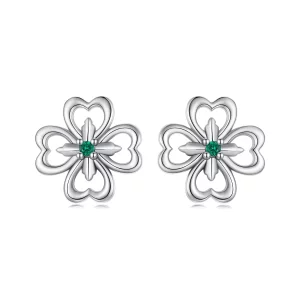 (image pour) Pandora Style 925 Argent Plaqué Platine Clover à Quatre Feuilles Clous d'Oreille avec Zirconium - SCE1867