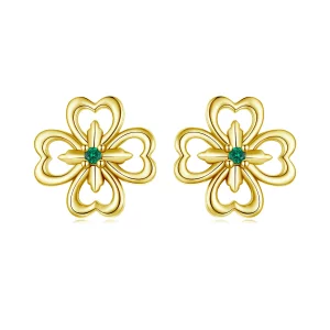 (image pour) Boucles d'oreille trèfle Pandora en argent 925 plaqué or avec zirconium - SCE1867-B