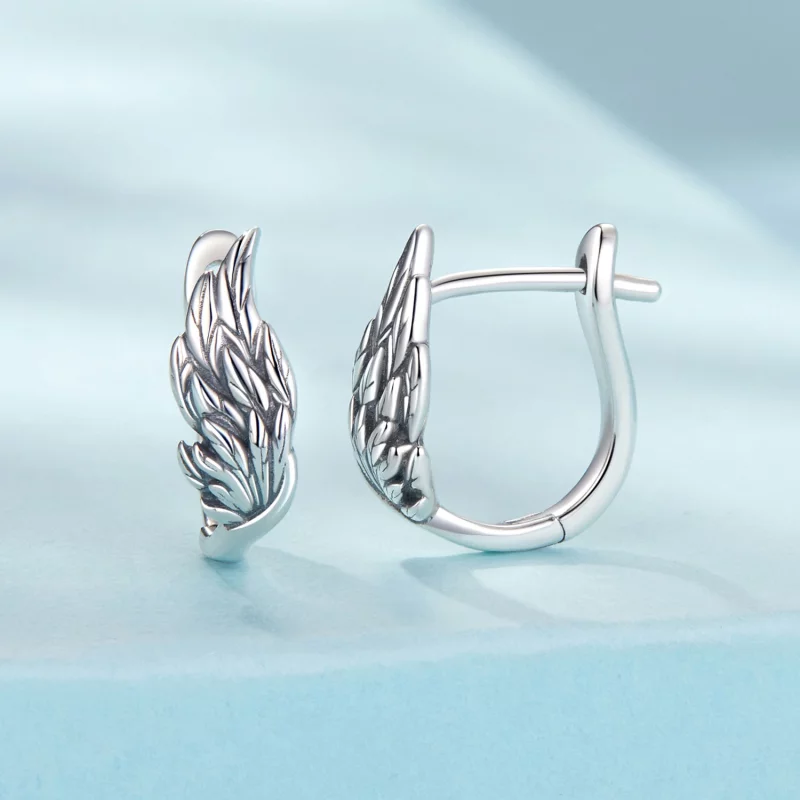 (image pour) Pandora Style 925 Argent Sterling Plaqué Or Blanc Créoles d'Oreille Ailées - SCE - Afficher 2