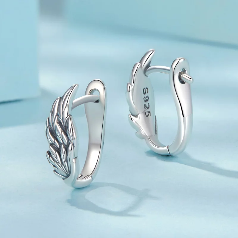 (image pour) Pandora Style 925 Argent Sterling Plaqué Or Blanc Créoles d'Oreille Ailées - SCE - Afficher 7