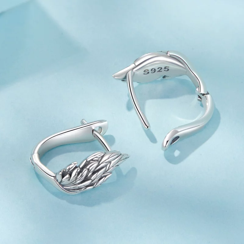 (image pour) Pandora Style 925 Argent Sterling Plaqué Or Blanc Créoles d'Oreille Ailées - SCE - Afficher 8