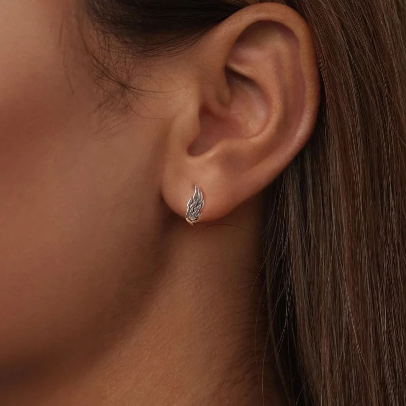 (image pour) Pandora Style 925 Argent Sterling Plaqué Or Blanc Créoles d'Oreille Ailées - SCE - Afficher 10