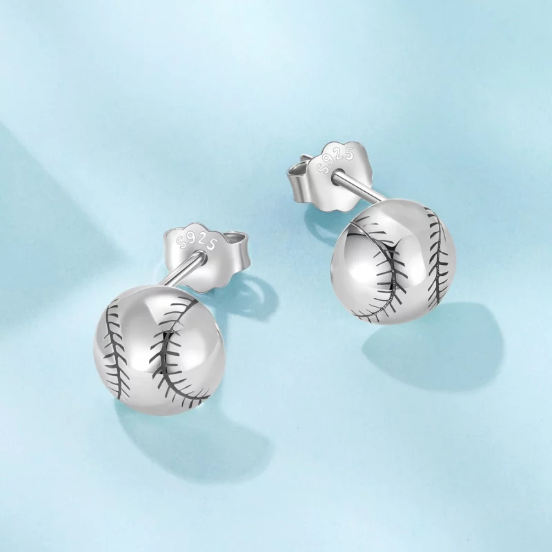 (image pour) Boucles d'oreilles à clous Baseball en argent 925 oxydé style Pandora - SCE1907 - Afficher 3