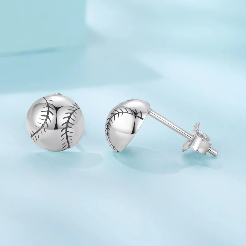 (image pour) Boucles d'oreilles à clous Baseball en argent 925 oxydé style Pandora - SCE1907 - Afficher 4