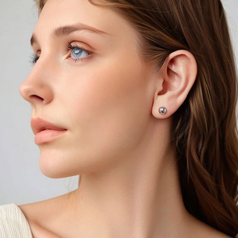 (image pour) Boucles d'oreilles à clous Baseball en argent 925 oxydé style Pandora - SCE1907 - Afficher 7