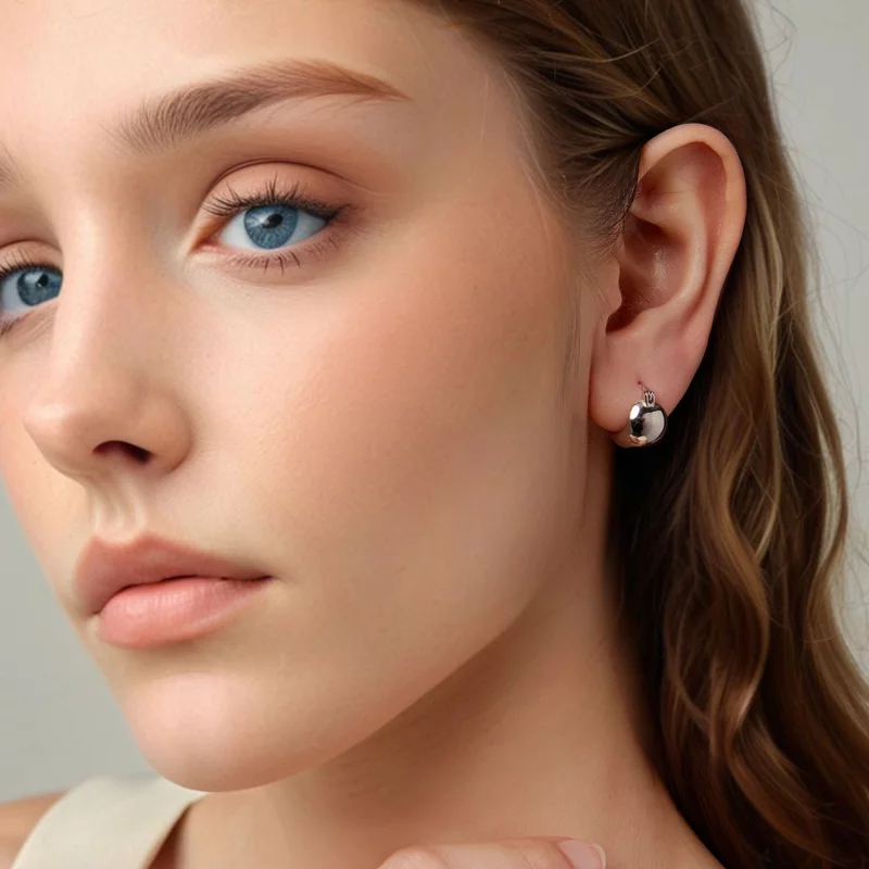 (image pour) Boucles d'oreilles à clou Sphère Métallique Pandora Style - Cuivre Argenté 925 - - Afficher 7