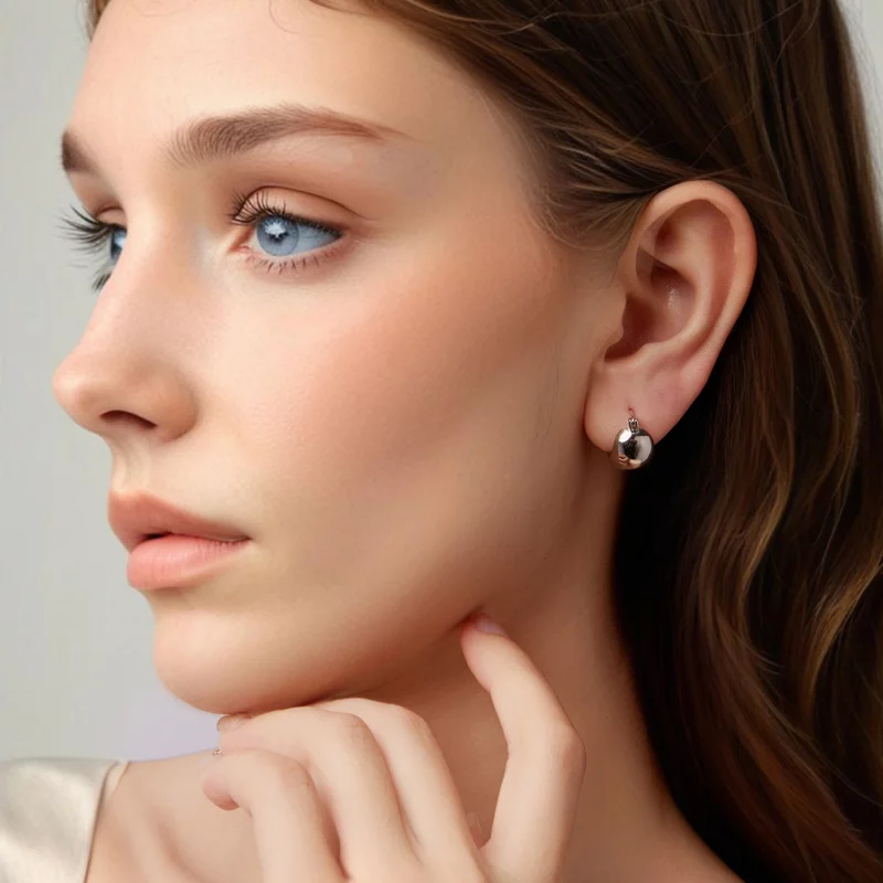 (image pour) Boucles d'oreilles à clou Sphère Métallique Pandora Style - Cuivre Argenté 925 - - Afficher 8