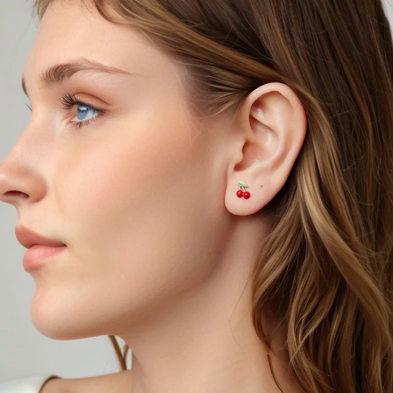 (image pour) Boucles d'oreilles à clous émaillées Cerises Douces Pandora - Argent 925 plaqué - Afficher 7