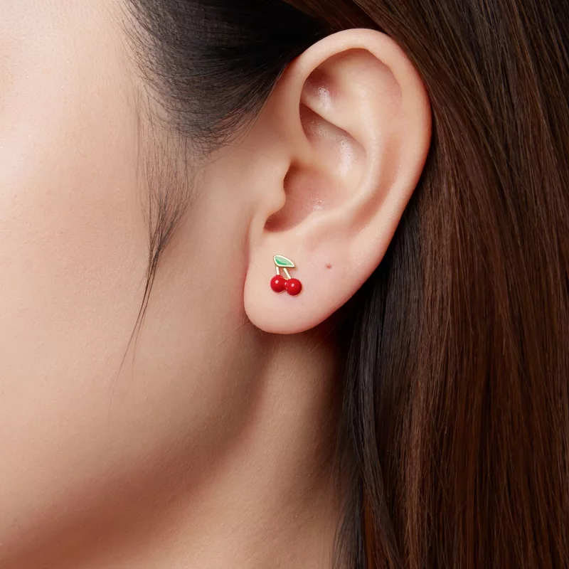 (image pour) Boucles d'oreilles à clous émaillées Cerises Douces Pandora - Argent 925 plaqué - Afficher 9