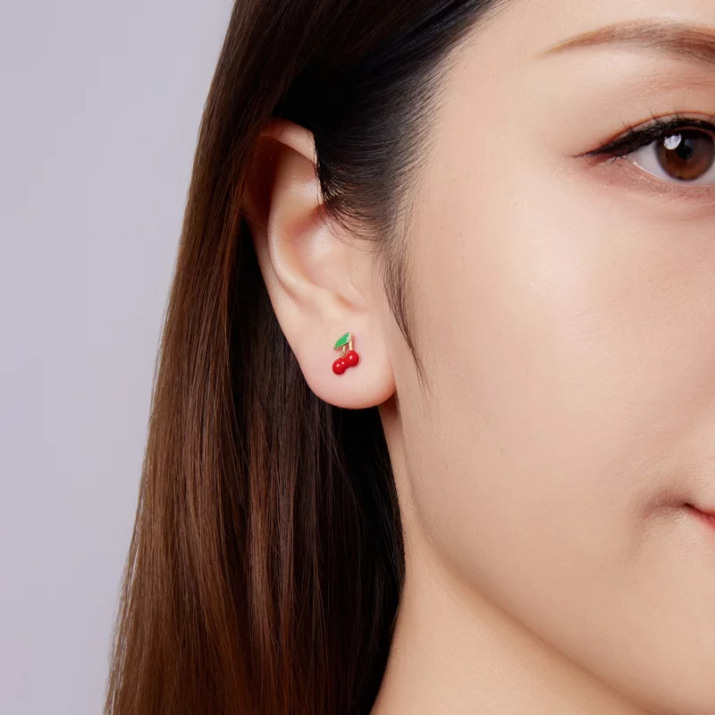 (image pour) Boucles d'oreilles à clous émaillées Cerises Douces Pandora - Argent 925 plaqué - Afficher 10