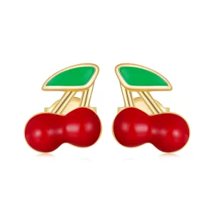 (image pour) Boucles d'oreilles à clous émaillées Cerises Douces Pandora - Argent 925 plaqué or - SCE1938