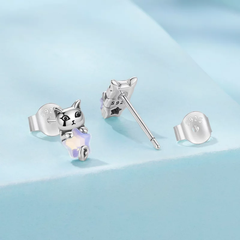 (image pour) Boucles d'oreilles à chat en argent sterling Pandora Style avec résine et finiti - Afficher 2
