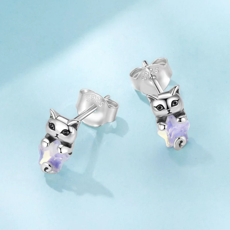 (image pour) Boucles d'oreilles à chat en argent sterling Pandora Style avec résine et finiti - Afficher 3