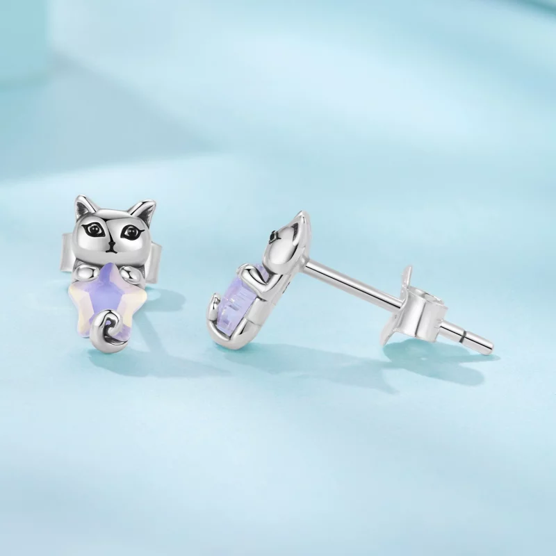(image pour) Boucles d'oreilles à chat en argent sterling Pandora Style avec résine et finiti - Afficher 4