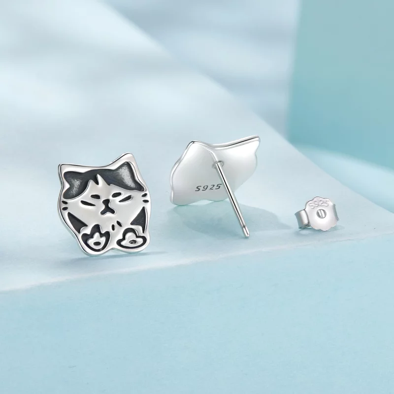 (image pour) Boucles d'oreilles Pandora Style en argent sterling Chat Graffiti avec finition - Afficher 2