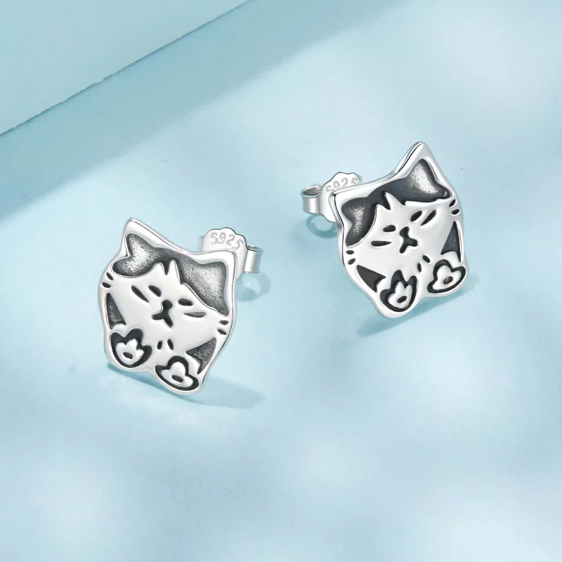 (image pour) Boucles d'oreilles Pandora Style en argent sterling Chat Graffiti avec finition - Afficher 3