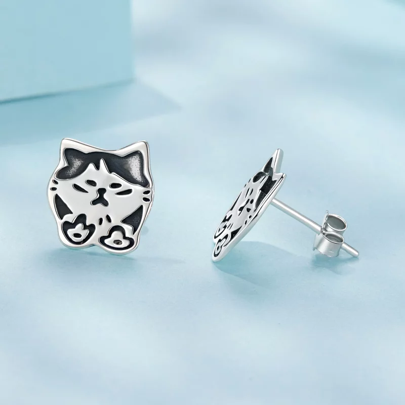 (image pour) Boucles d'oreilles Pandora Style en argent sterling Chat Graffiti avec finition - Afficher 4