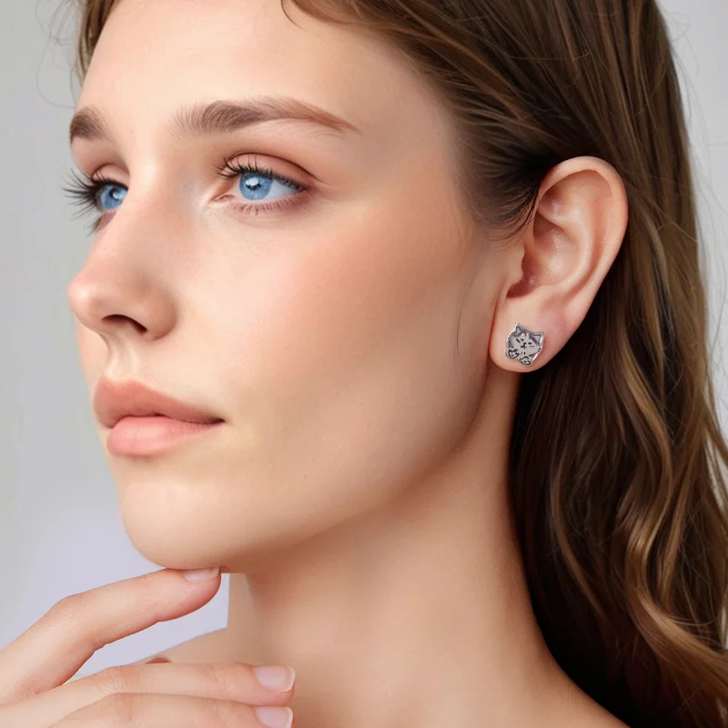 (image pour) Boucles d'oreilles Pandora Style en argent sterling Chat Graffiti avec finition - Afficher 7