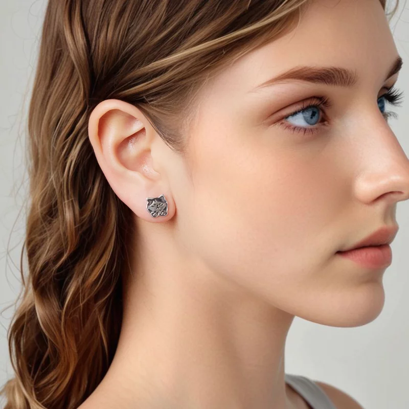 (image pour) Boucles d'oreilles Pandora Style en argent sterling Chat Graffiti avec finition - Afficher 8