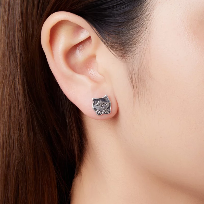 (image pour) Boucles d'oreilles Pandora Style en argent sterling Chat Graffiti avec finition - Afficher 9
