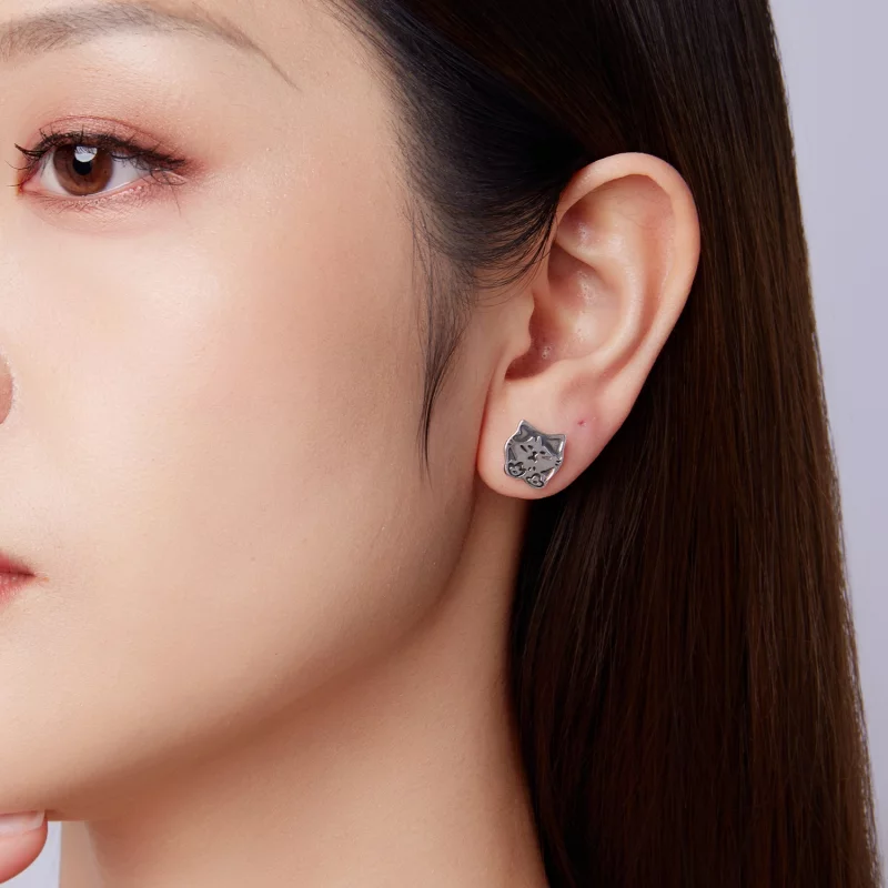 (image pour) Boucles d'oreilles Pandora Style en argent sterling Chat Graffiti avec finition - Afficher 10