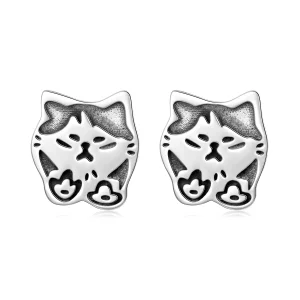 (image pour) Boucles d'oreilles Pandora Style en argent sterling Chat Graffiti avec finition oxydée - SCE1900