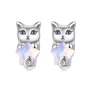 Boucles d'oreilles à chat en argent sterling Pandora Style avec résine et finition oxydée - SCE1904 (image pour) Boucles d'oreilles à chat en argent sterling Pandora Style avec résine et finition oxydée - SCE1904
