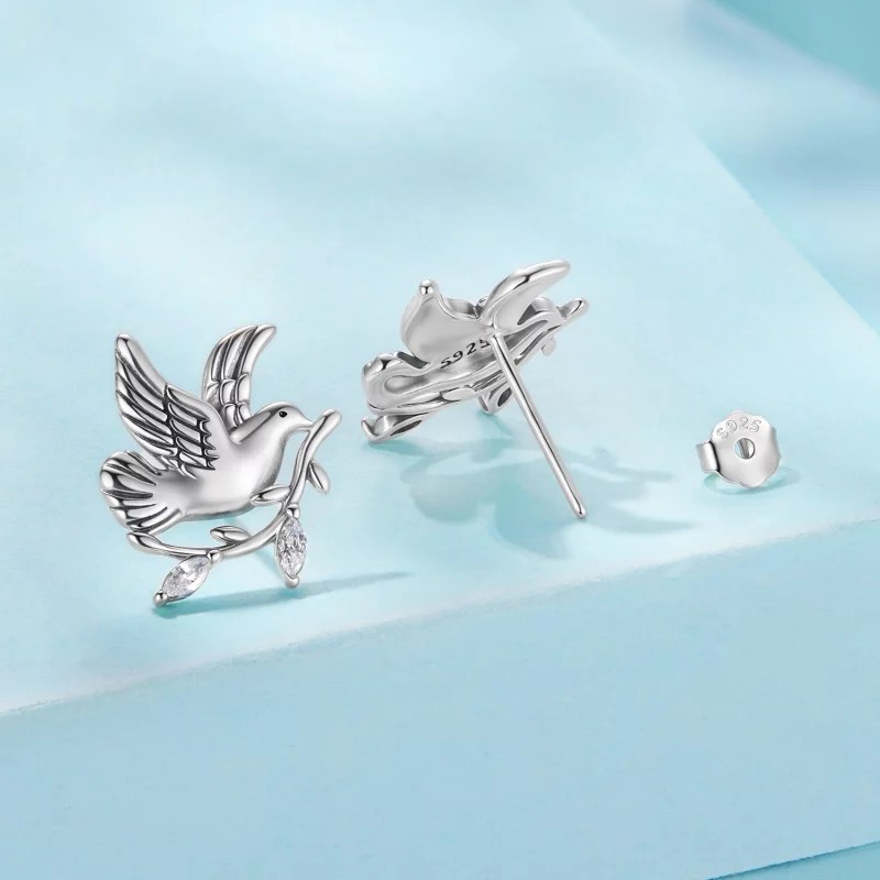 (image pour) Pandora Style Boucles d'oreilles Colombe en Argent 925 Oxydé avec Zirconia - SCE - Afficher 2