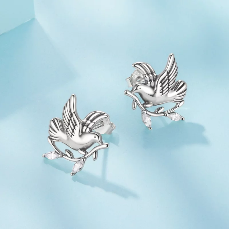 (image pour) Pandora Style Boucles d'oreilles Colombe en Argent 925 Oxydé avec Zirconia - SCE - Afficher 3
