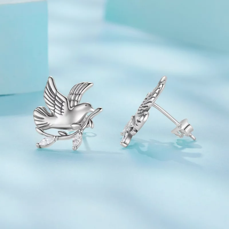 (image pour) Pandora Style Boucles d'oreilles Colombe en Argent 925 Oxydé avec Zirconia - SCE - Afficher 4