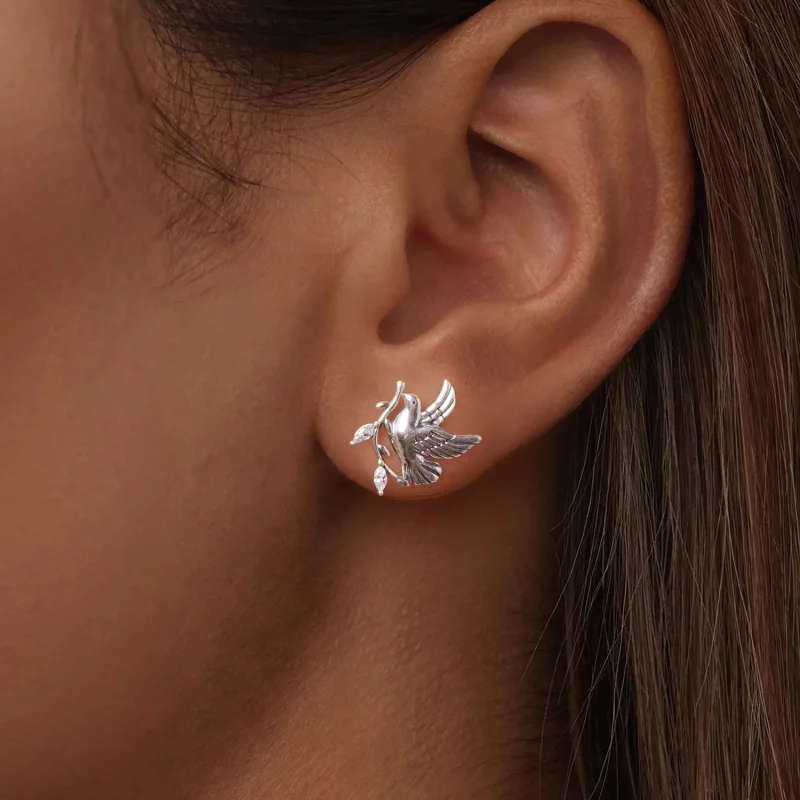(image pour) Pandora Style Boucles d'oreilles Colombe en Argent 925 Oxydé avec Zirconia - SCE - Afficher 5