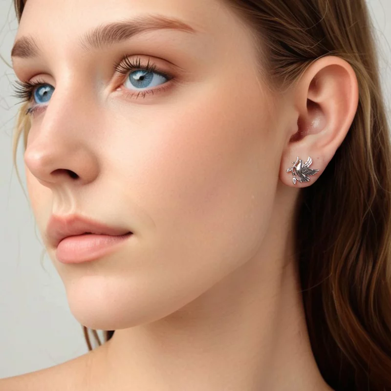 (image pour) Pandora Style Boucles d'oreilles Colombe en Argent 925 Oxydé avec Zirconia - SCE - Afficher 7