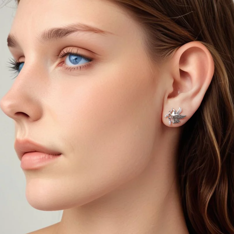(image pour) Pandora Style Boucles d'oreilles Colombe en Argent 925 Oxydé avec Zirconia - SCE - Afficher 8