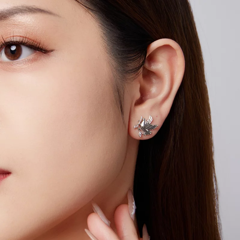 (image pour) Pandora Style Boucles d'oreilles Colombe en Argent 925 Oxydé avec Zirconia - SCE - Afficher 9