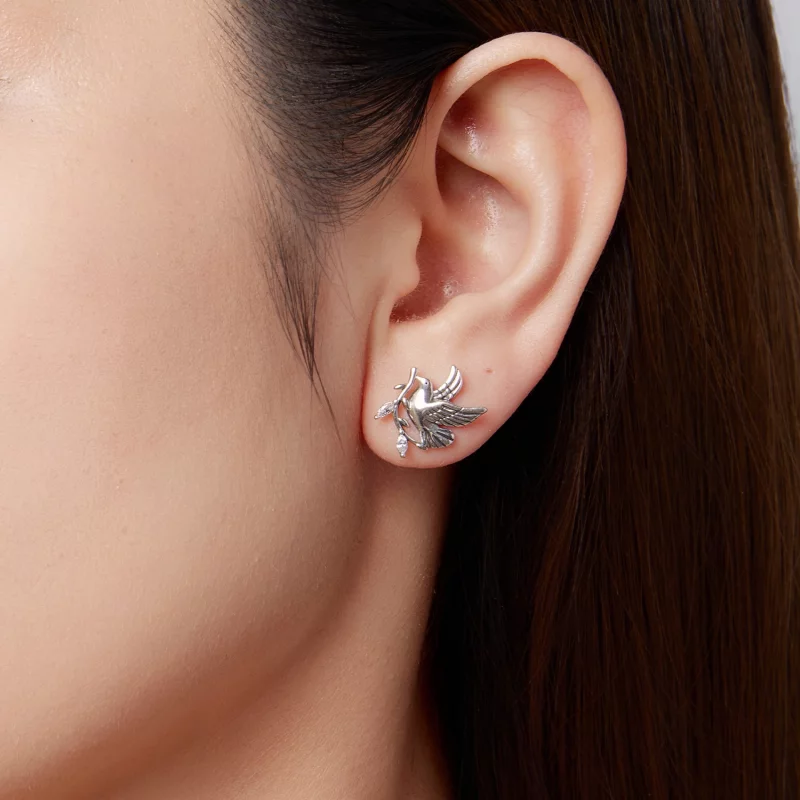 (image pour) Pandora Style Boucles d'oreilles Colombe en Argent 925 Oxydé avec Zirconia - SCE - Afficher 10