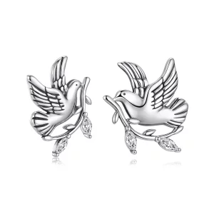 (image pour) Pandora Style Boucles d'oreilles Colombe en Argent 925 Oxydé avec Zirconia - SCE1915